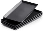 KOOV Ceramic Serving Tray, 14 Inches Large Serving Platter, Rectangular Serving Tray, Porcelain Serving Plates, Ceramic Serving Dishes for Dinner, Party, Sushi, Dessert, Food, Set of 4 (Matte Black)
