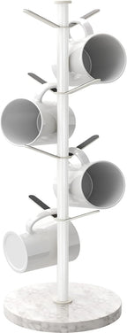 Mug Holder Tree with Marble Base, 8 Hooks White Coffee Cups Holder Stand, New Upgrad Stable Removable Mug Rack for Kitchen Cafe