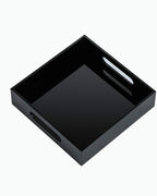 Black Sturdy Acrylic Tray with Handles-8x8 Inch- Countertop Organizer Tray for Kitchen,Bathroom,Office- Storage Box for Cosmetics, Jewelry,Toiletries,Toy,Gadgets