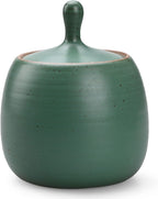 Retro Kitchen Canisters Ceramic Food Storage Jar Roud Shape with Silicone Airtight Lid for Tea, Coffee, Nuts, Herb, Spice, Sugar (Green)