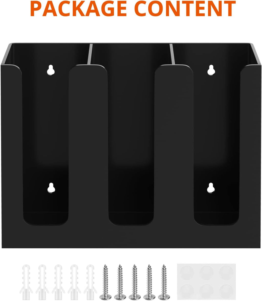 Richboom Acrylic Coffee Cup and Lid Storage Organizer Holder, 3 Compartments, Black