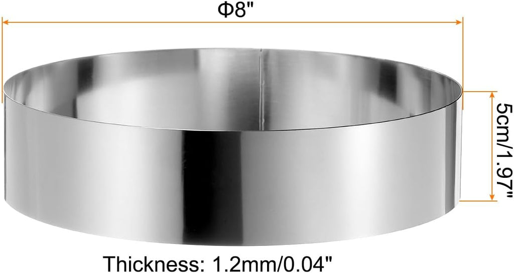 HARFINGTON Round Cake Ring 8 x 2 Inch Seamless Stainless Steel Pastry Mousse Dessert Ring Mirror Coating for Baking Cooking Making Tool