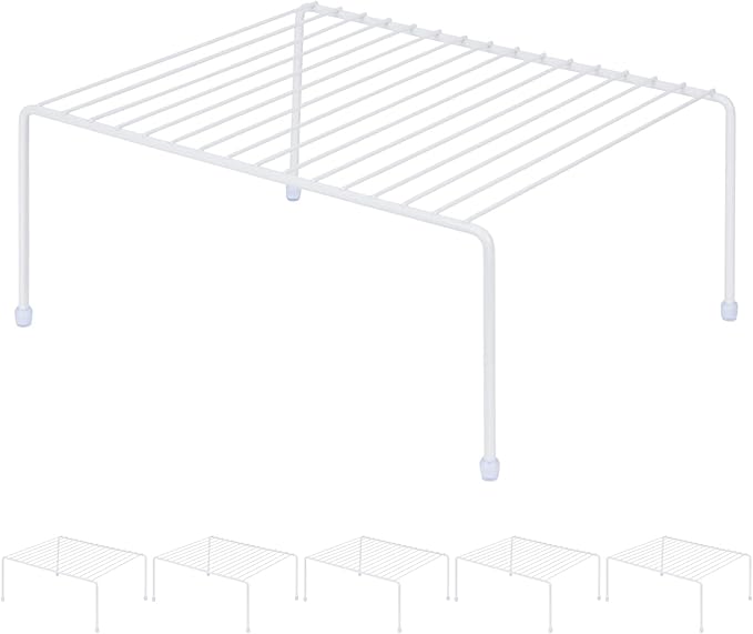 SIBAO Set of 6 Kitchen Cabinet Storage Shelf Rack - (13.1 x 10.2 Inch) /Plastic Feet - Steel Metal - Rust Resistant Finish - Cups, Dishes, Cabinet & Pantry Organization (White)