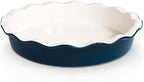 KooK Deep Dish Pie, Pecan Dessert Dish, Porcelain, Ceramic, Deep Dish Plate 10 Inch, Apple Pie, Ruffled Wave Edge, Reusable Round Pan, Oven and Dishwasher Safe, 44 Oz (Navy Blue)