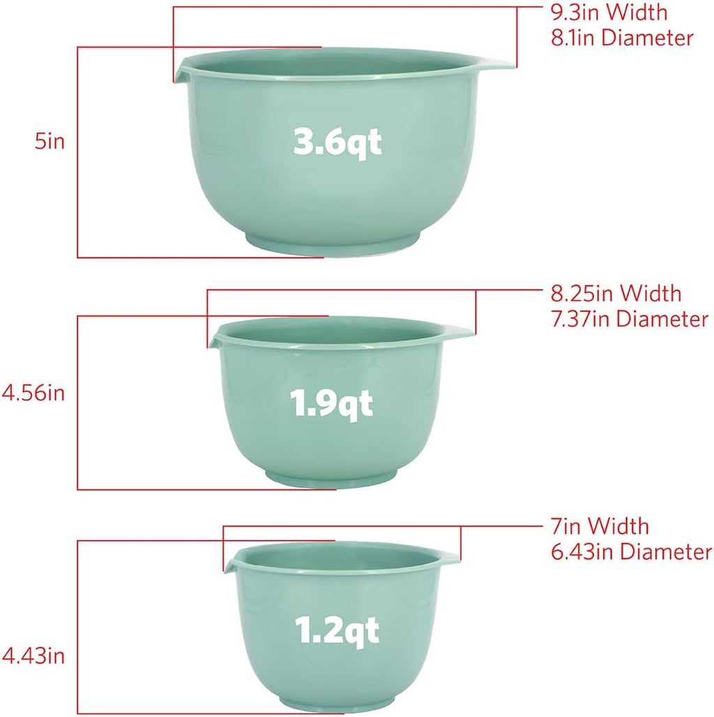 GLAD Mixing Bowls with Pour Spout, Set of 3 | Nesting Design Saves Space | Non-Slip, BPA Free, Dishwasher Safe Plastic | Kitchen Cooking and Baking Supplies, Sage Green