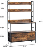 Kitchen Bakers Rack with Baskets,5-Tier Free Standing Storage Shelf Rack,Industrial Microwave Oven Stand,Metal Kitchen Rack Organizer with Hooks