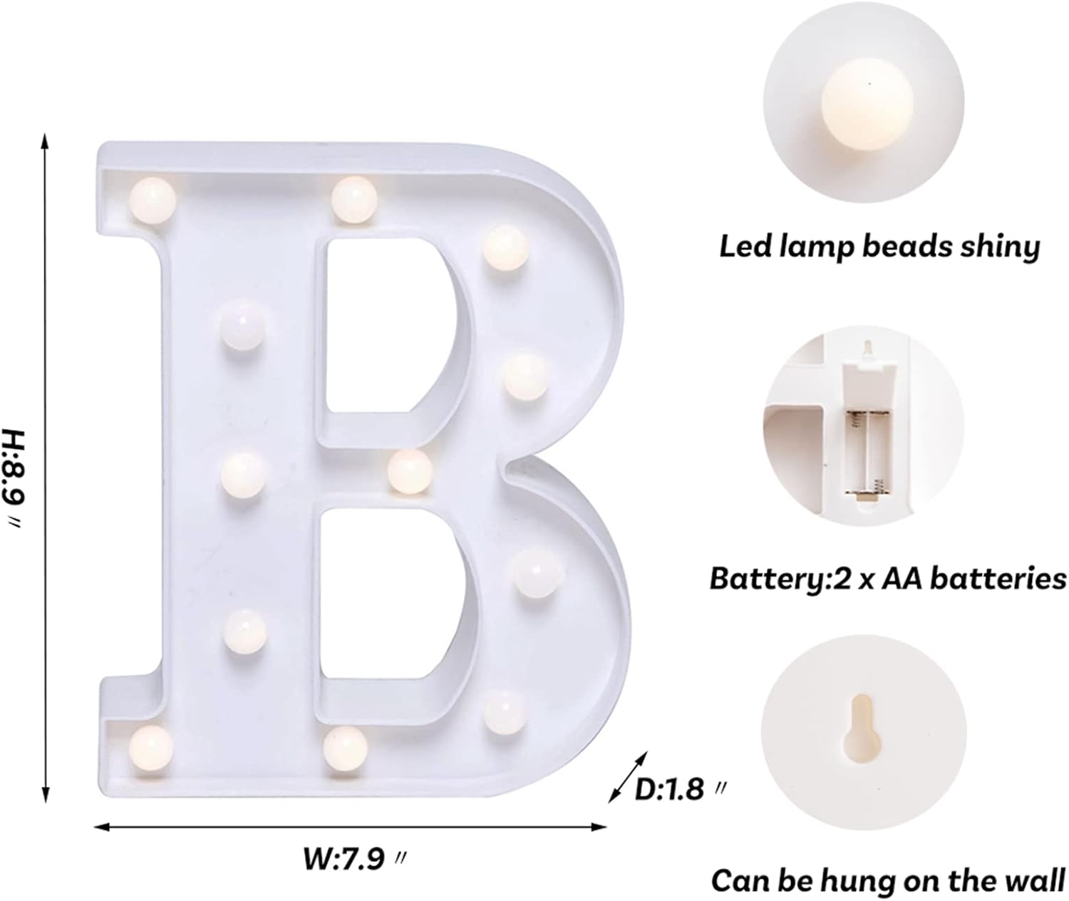 Foaky LED Letter Lights Sign Marquee Light Up Letters Sign for Night Light Wedding/Birthday Party Battery Powered Christmas Lamp Home Bar Decoration(B)