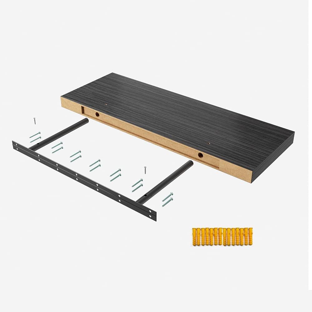 Floating Shelf, Set of 1 Wall Shelf, 36 in W x 12.75 in D x 2 in H Wooden Floating Wall Shelf with Invisible Brackets for Living Room/Bedroom/Bathroom/Kitchen Storage and Decor, Black Wood