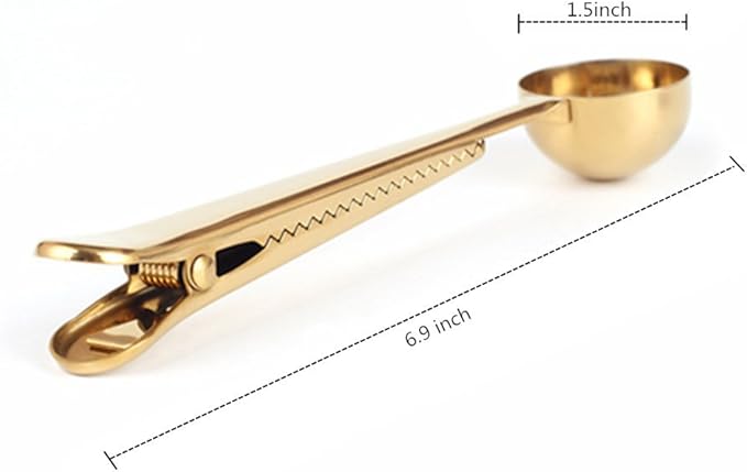 Coffee Scoop,Golden-Stainless Steel Measuring Spoon Bag Clip,Great for Measuring Coffee,Tea,Protein Powder,lnstant Drinks and More,Pertect coffee spoon set of 3