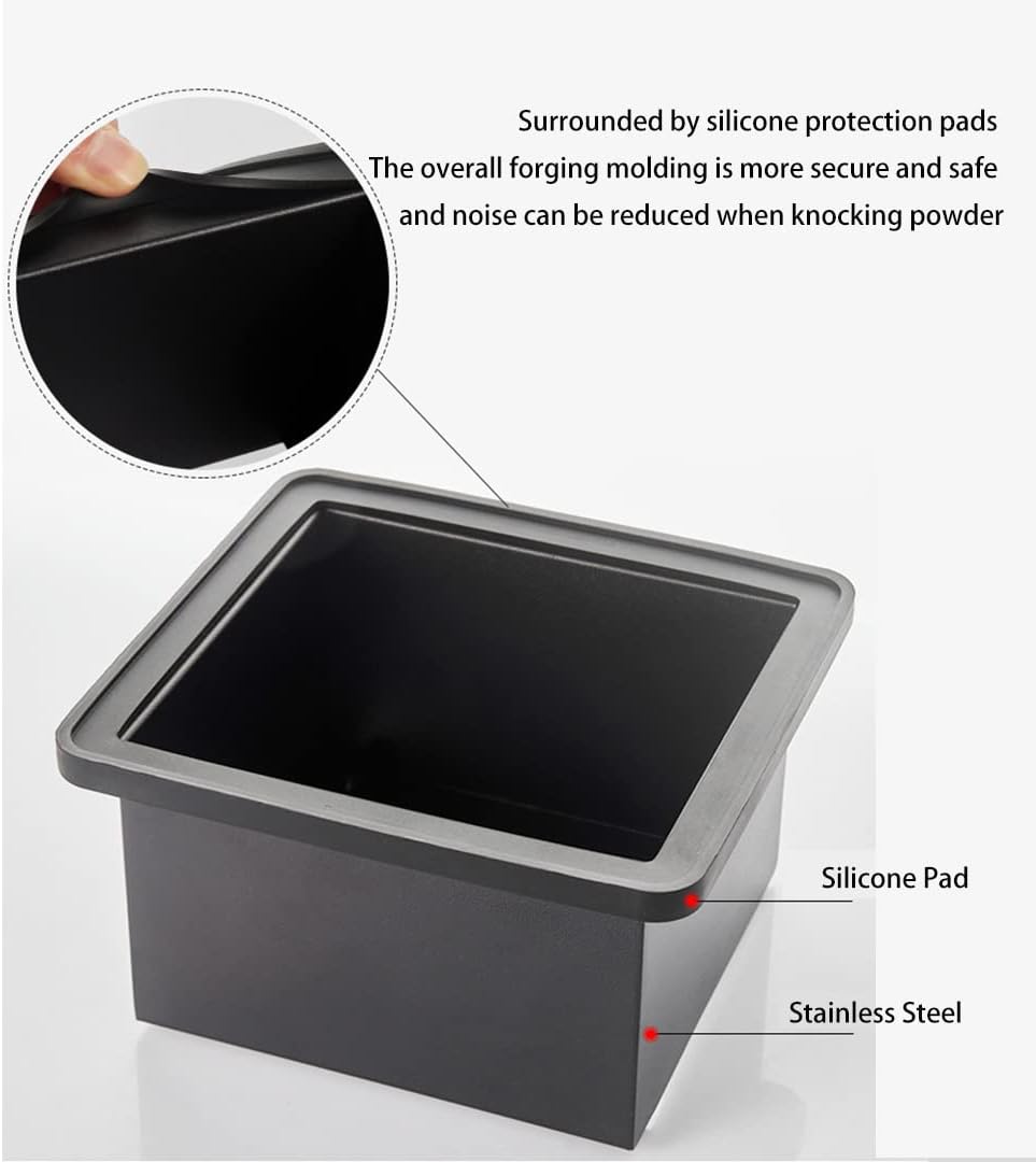 Coffee Knock Box, Stainless Steel Dump Bin Espresso Knock Box for Coffee Grounds with Removable Non-Slip Base Shock-Absorbent for Knocking Portafilter Filter Grinds (L)