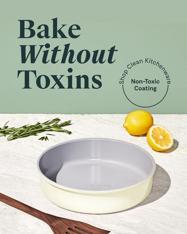 Caraway Non-Stick Ceramic 9” Circle Pan - Naturally Slick Ceramic Coating - Non-Toxic, PTFE & PFOA Free - Perfect for Birthday Cakes, Tartes, & More - Slate