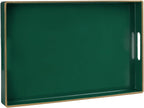 MAONAME Dark Green Decorative Tray, Serving Tray with Handles, Plastic Trays for Coffee Table, Rectangular Trays for Living Room, Bedroom, 15.8" X 10.2" X 1.4"