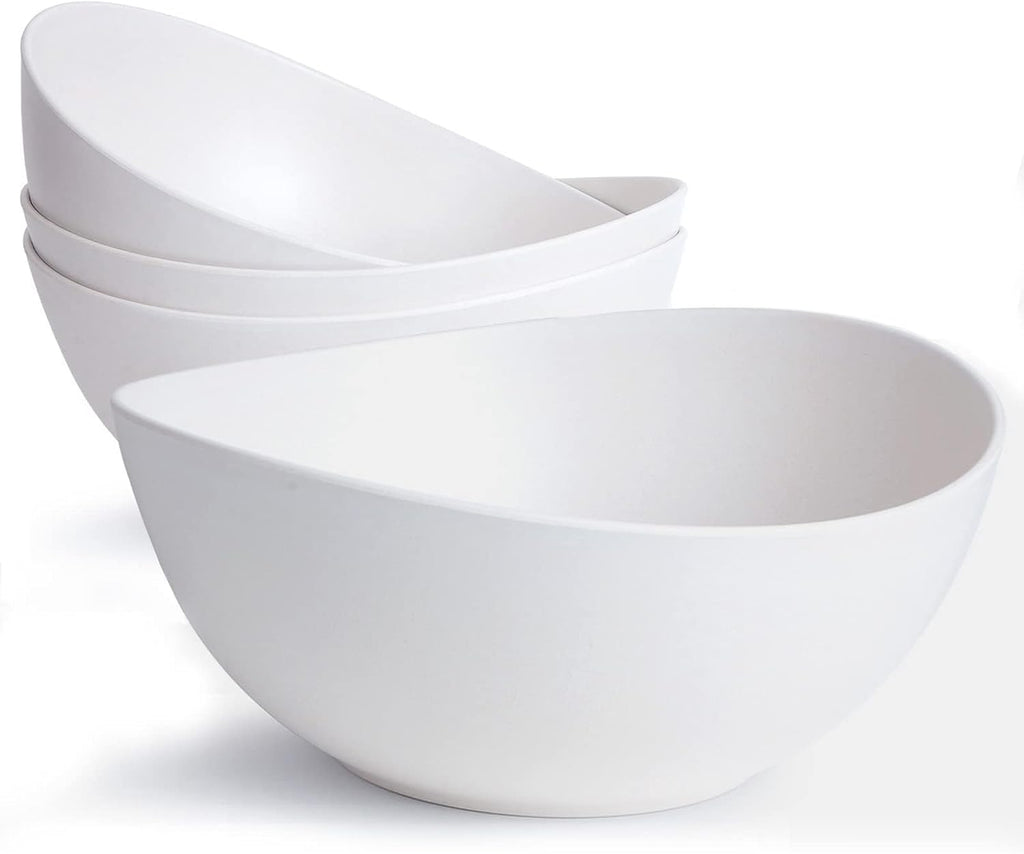 9.6'' Serving Bowls, 84oz Bamboo Fiber Salad Bowl Set of 4, Deep Serving Bowls Set, Large Oval Individual Bowls for Eating Salad/Pasta/Cereal/Pho, Ideal for Home & Restaurant (Matte White)