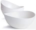 9.6'' Serving Bowls, 84oz Bamboo Fiber Salad Bowl Set of 4, Deep Serving Bowls Set, Large Oval Individual Bowls for Eating Salad/Pasta/Cereal/Pho, Ideal for Home & Restaurant (Matte White)