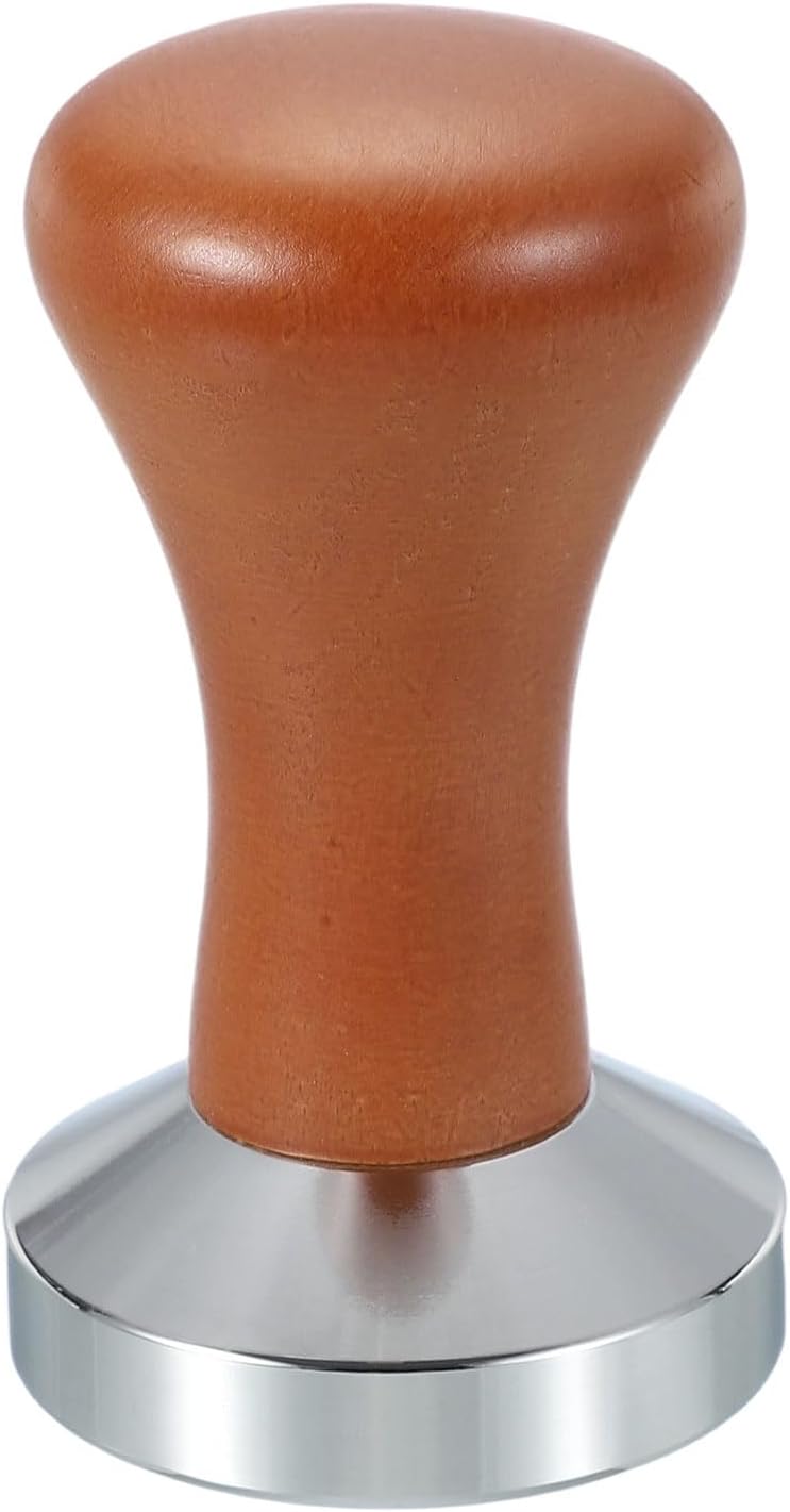 uxcell 51mm Coffee Tamper, Stainless Steel Espresso Press Tamper, Espresso Tamper with Wooden Handle Suitable for Coffee Shop, Restaurant Bar, Bakery (Dark Brown)