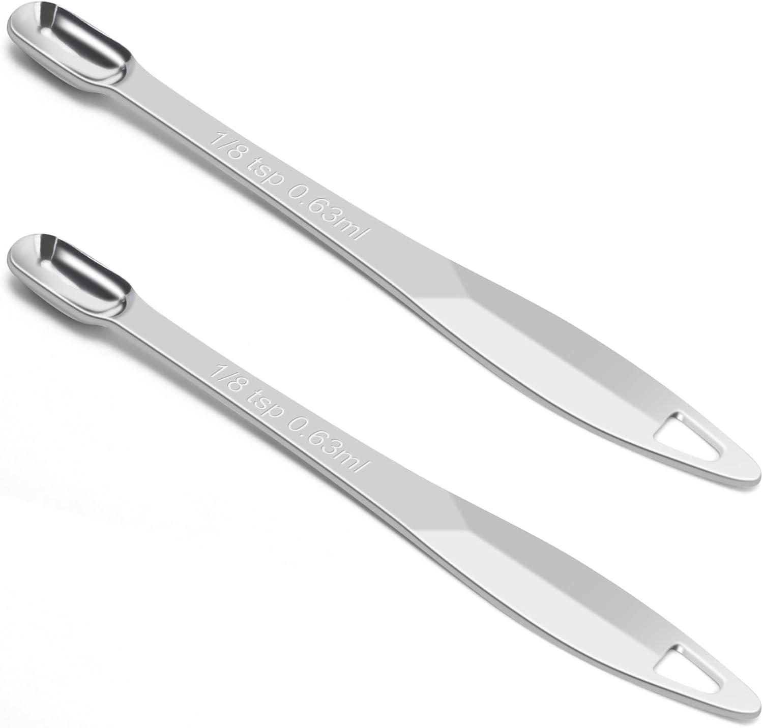 2 Pcs 1/8 Teaspoon (0.63 mL | 1/8 Tsp | 0.63 cc | 1/64 oz) Stainless Steel Single Measuring Spoon, Long Handle Metal Measuring Spoon, Kitchen Gadgets for Cooking & Baking