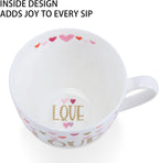 LOVE Mug with Hearts for Daily Coffee and Tea, Premium 20 oz Bone China Coffee Tea Hug Mug, Perfect Holiday, Valentine’s, and Birthday Gift for Loved Ones, Designed in England by Harvest Green Studio