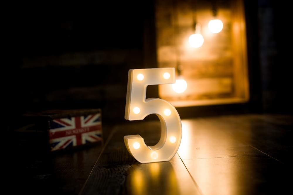Foaky Decorative Led Marquee Light Up Number, Marquee Light Up Number Sign for Night Light Wedding Birthday Party Christmas Home Bar Decoration Number(5)