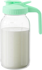 32oz Glass Pitcher with Lid &Pour Spout - 1 Quart Breastmilk Pitcher Double Leak Proof, Creamer Container for Sun Tea, Juice, Cold Brew Coffee, Breastmilk Storage Container -Green Lid