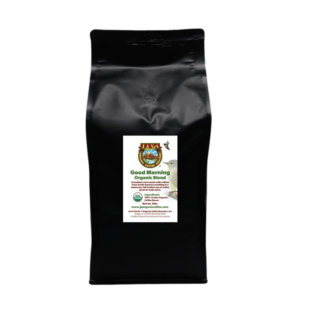 Low Acid Organic Coffee – Whole Bean, Mold-Free & Stomach Friendly by Java Planet, Good Morning Blend Coffee, Medium Roast, Smooth Full Flavored, 5LB Bag