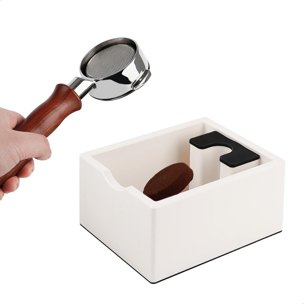 watchget Espresso Knock Box, Coffee Ground Knock Box, Dual Function Storage and Tamping Tool with Non-Slip Base, Made of Durable ABS Plastic, Perfect for Baristas and Coffee Enthusiasts, White