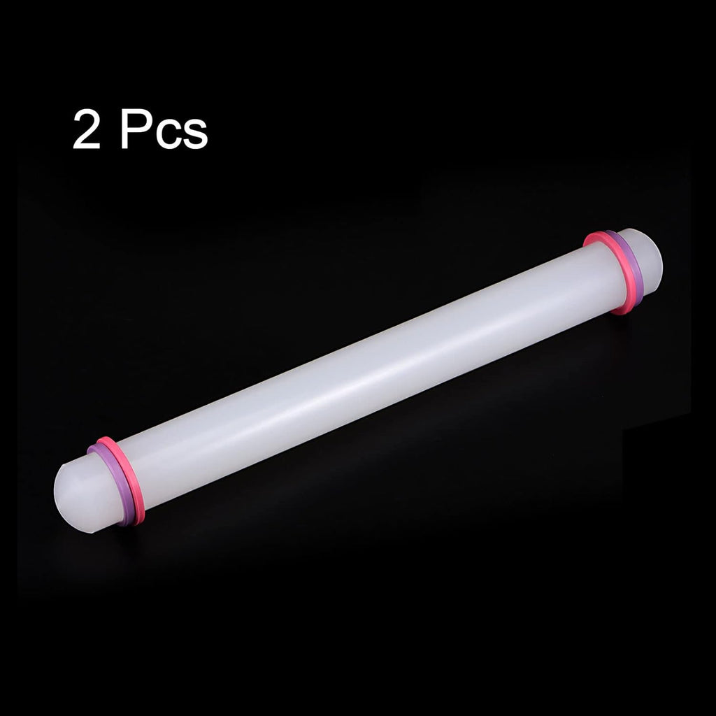 HARFINGTON 2pcs Fondant Rolling Pin 13 Inch x 1.38 Inch Adjustable Guide Rings Non-Stick PP Plastic Fondant Roller Dough Roller Kitchen Decorating Tools for Cookie Pastry Pizza Clay