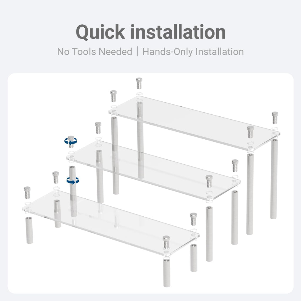 3 Pcs Acrylic Riser, Display Stand Clear Shelf for Cupcake Food Desserts Holder Cosmetic Products Tabletop Use and More (Large)