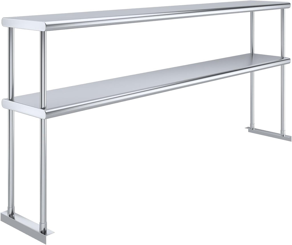NSF Certified 18 Gauge Heavy Duty Stainless Steel Double overshelf with Brackets for Kitchens, Utility Rooms, Storage, Offices & Home