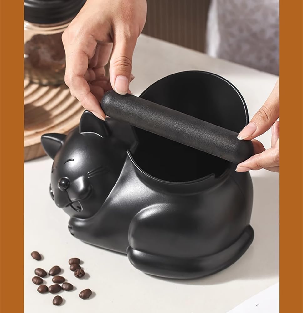 Cute Cat Coffee Knock Box Espresso Machine Accessories Small Coffee Dump Bin for Home and Office (Only a Knock Box)