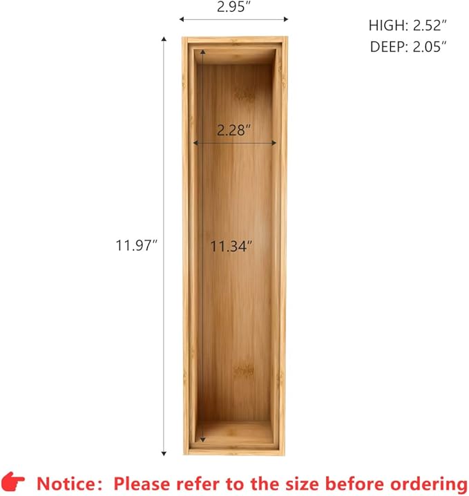 Utensil Organizer Silverware Drawer Organizer - Stackable Bamboo Flatware Caddy Cutlery Holder, Wooden Storage Boxes Tray for Bedroom,Office, Bathroom, Vanity & Garage Tool Organization(12"3"2.5")