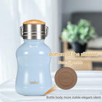 YOHKOH Mini Vacuum Insulated Water Bottle With Bamboo Lid - Stainless Steel Thermos Water Bottle for Women Girls Kids, Metal Sports Hot and Cold Water Bottle Leak-Proof BPA-Free (6.4oz,Blue)