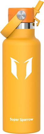 Super Sparrow Insulated Water Bottle - 17 Oz / 25 Oz / 32 Oz - Standard Mouth FlipFlow Flask - BPA Free, Leak Proof Drink Bottle- Ergonomic Straw Water Bottles for Work, Gym, Travel, Sports