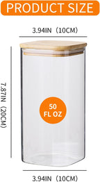 Glass Food Storage Containers with Lids, 50 Oz High Borosilicate Glass Jars for Coffee Bean, Candy, Cookie, Flour, Square