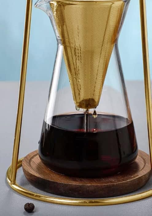 Nispira Iced Coffee Cold Brew Drip Coffee Maker Stainless Steal in Gold Color | 400mL | Borosilicate Glass