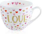LOVE Mug with Hearts for Daily Coffee and Tea, Premium 20 oz Bone China Coffee Tea Hug Mug, Perfect Holiday, Valentine’s, and Birthday Gift for Loved Ones, Designed in England by Harvest Green Studio