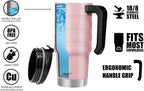 HAUSHOF 24 oz Travel Mug, Stainless Double Wall Vacuum Insulated Tumbler with Handle & Spill Proof Twist On Flip Lid and Wide Mouth, BPA Free (Pink)