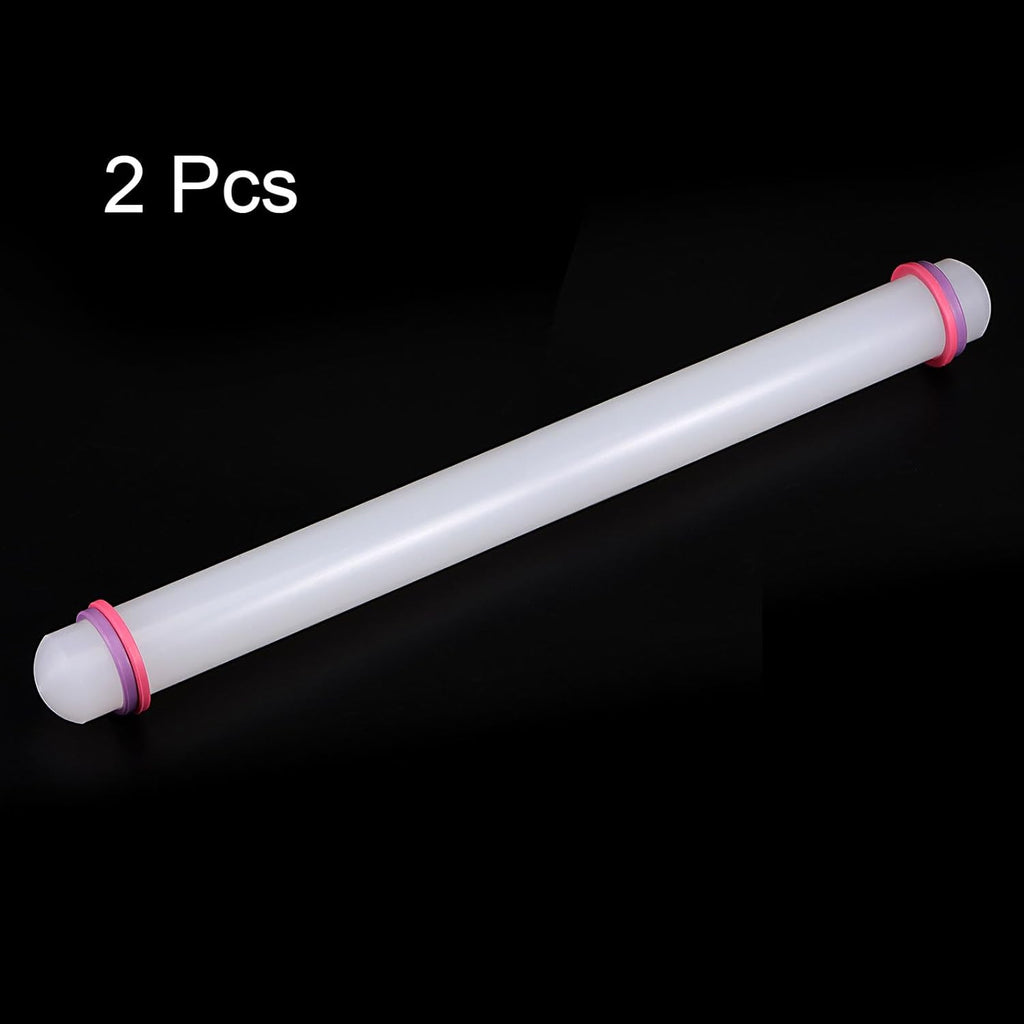 HARFINGTON 2pcs Fondant Rolling Pin with Rings PP 43cm x 3.5cm Non Stick for Baking, White