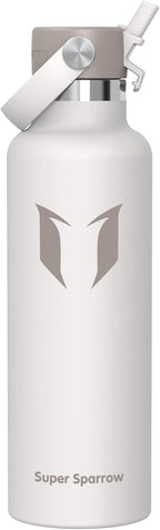 Super Sparrow Insulated Water Bottle - 17 Oz / 25 Oz / 32 Oz - Standard Mouth FlipFlow Flask - BPA Free, Leak Proof Drink Bottle- Ergonomic Straw Water Bottles for Work, Gym, Travel, Sports