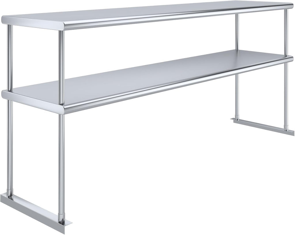 NSF Certified 18 Gauge Heavy Duty Stainless Steel Double overshelf with Brackets for Kitchens, Utility Rooms, Storage, Offices & Home