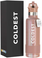 Coldest Insulated Water Bottle with Straw Lid - Stainless Steel Metal Insulated Bottle for Men & Women (Rose Gold Glitter, 21 oz)