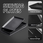 KOOV Ceramic Serving Tray, 14 Inches Large Serving Platter, Rectangular Serving Tray, Porcelain Serving Plates, Ceramic Serving Dishes for Dinner, Party, Sushi, Dessert, Food, Set of 4 (Matte Black)