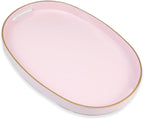 Pink Oval Decorative Tray with Handles, Versatile Serving Tray for Coffee Table, Ottoman, Ideal for Serving, Displaying, Organizing, 15.3"*10.6"*1.37"