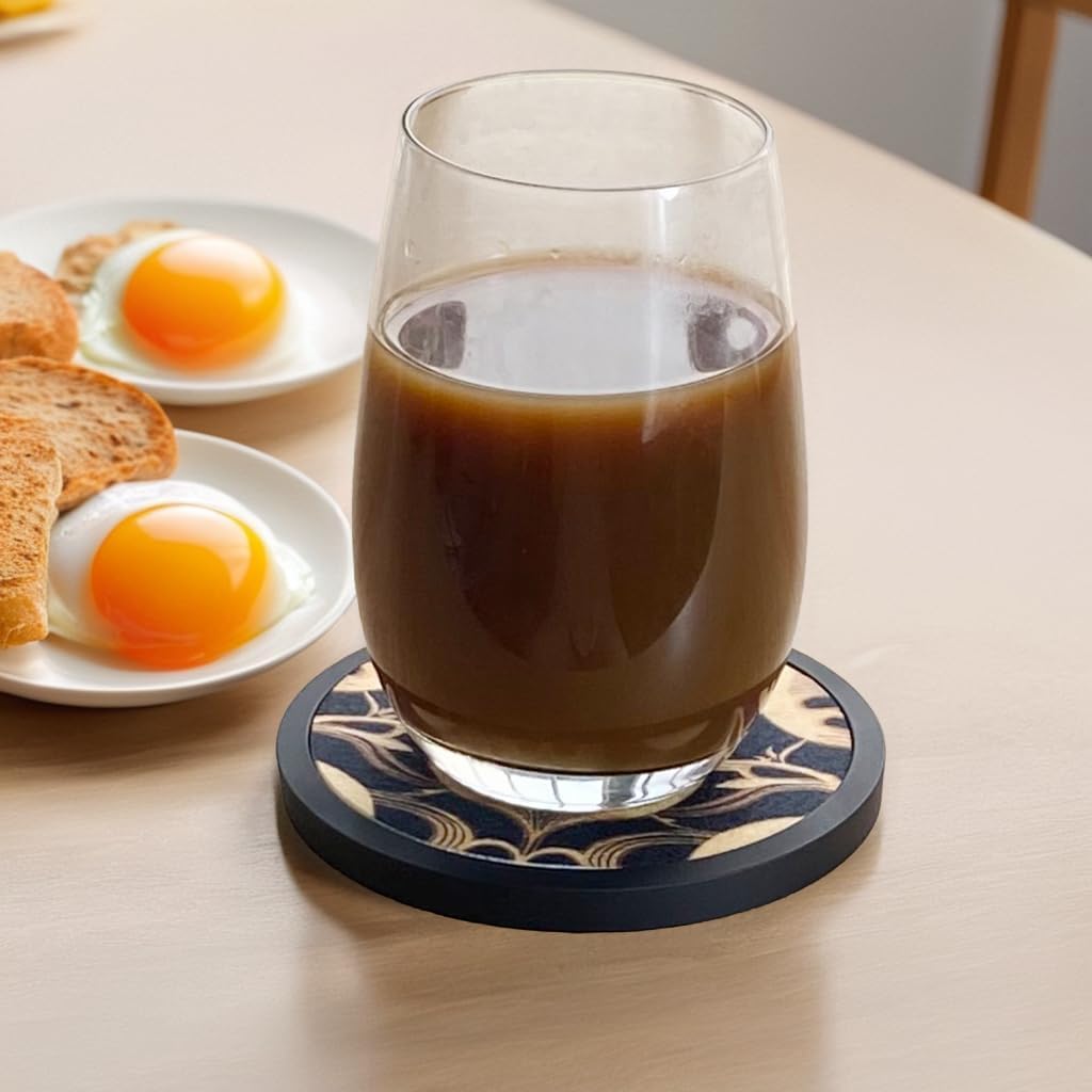 Absorbent Coasters for Drinks with Holder - 6packs, Silicone Coaster with Soft Felt Insert (4.3 inch Coasters with 4.5 inch Holder, Dual-Sided Flower -Themed Patterns)