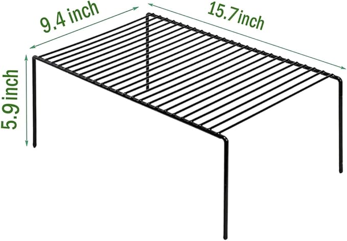 Redrubbit 2 Pack Large (15.7 x 9. 4 Inch) Cabinet Storage Shelf Rack, Rustproof Kitchen Counter and Cabinet Shelf, Storage Rack Organizer for Kitchen, Fridge, Cabinet, Bathroom, Black