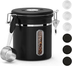 ShanSon Coffee Canister Airtight Coffee Container Stainless Steel Coffee Bean Storage Container with Scoop and See Through Window Coffee Canister for Beans Grounds Sugar Flour Tea Cereal,16OZ, Black