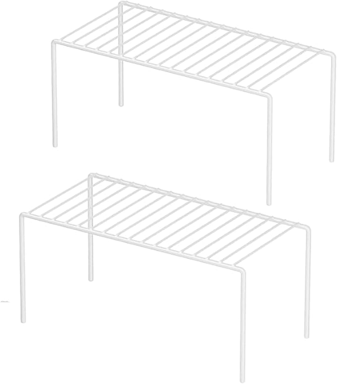 Redrubbit 2 Pack(10.6 x 5.1 Inch) Cabinet Storage Shelf Rack, Rustproof Kitchen Counter and Cabinet Shelf, Small Storage Rack Organizer for Kitchen, Fridge, Cabinet, Bathroom, White