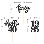 Black Glitter 40th Birthday Cupcake Toppers 40th Birthday Celebrating Party Decorations - Set of 24