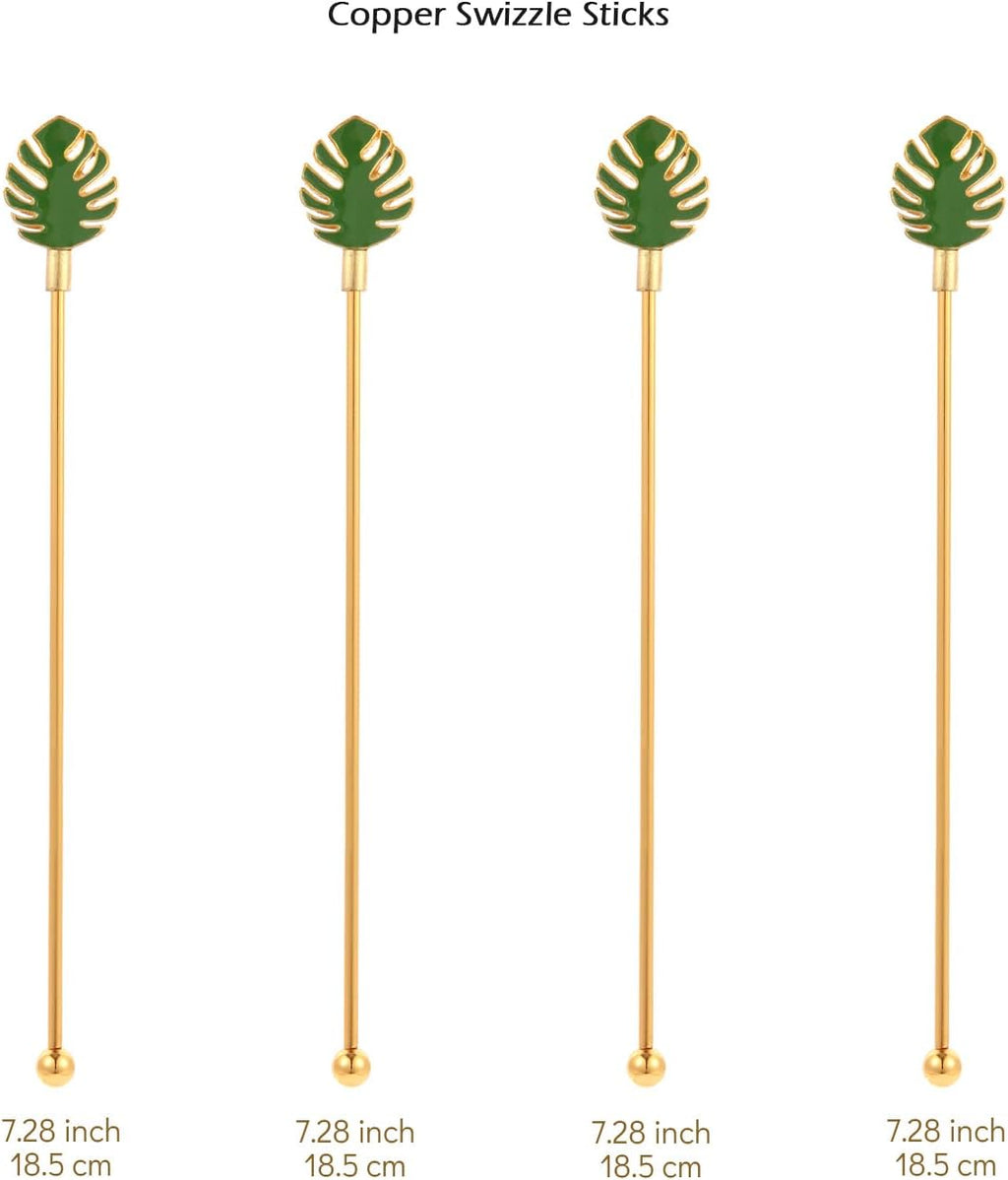 Palm leaf Drink Stirrer Sticks Stainless Steel Coffee Beverage Stirrers，Set of 4 Cocktail Swizzle Stick,7.5", Multicolor