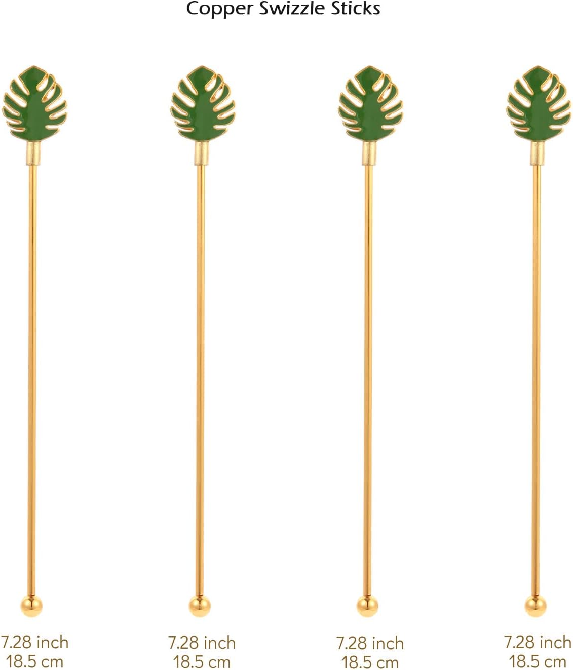 Palm leaf Drink Stirrer Sticks Stainless Steel Coffee Beverage Stirrers，Set of 4 Cocktail Swizzle Stick,7.5", Multicolor
