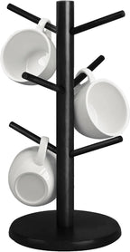 Wooden Mug Holder Tree, Coffee Cup Holder, Mug Organizer with 6 Hooks (Black)
